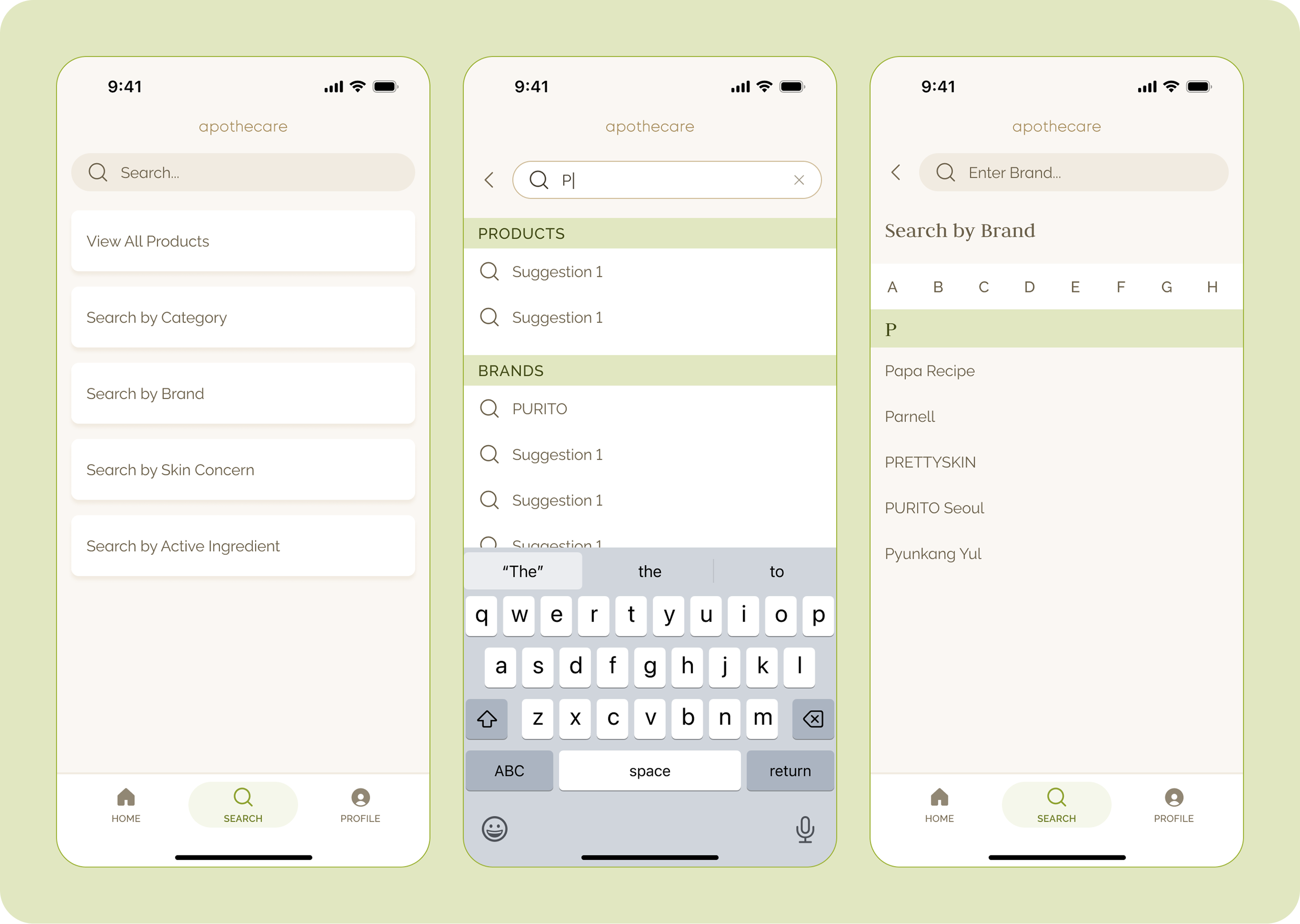 Three sample search process screens