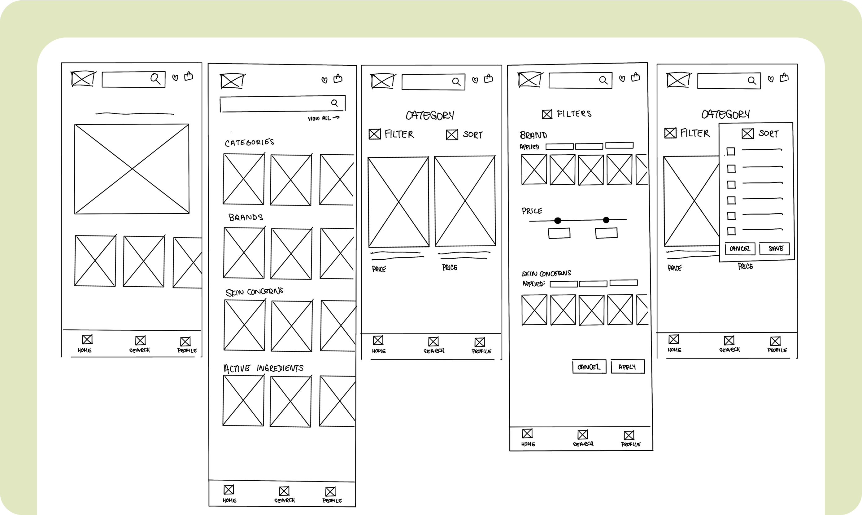 Low-fidelity wireframes for Apothecare