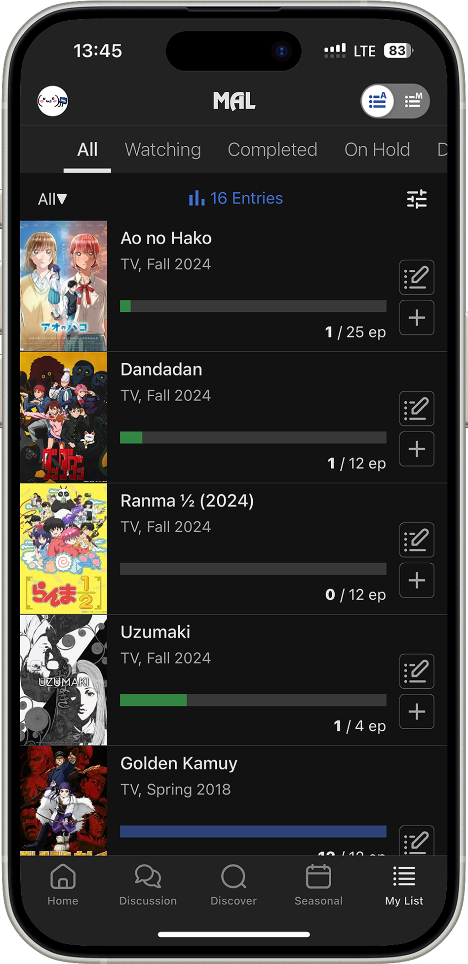 Old MyLists tab view