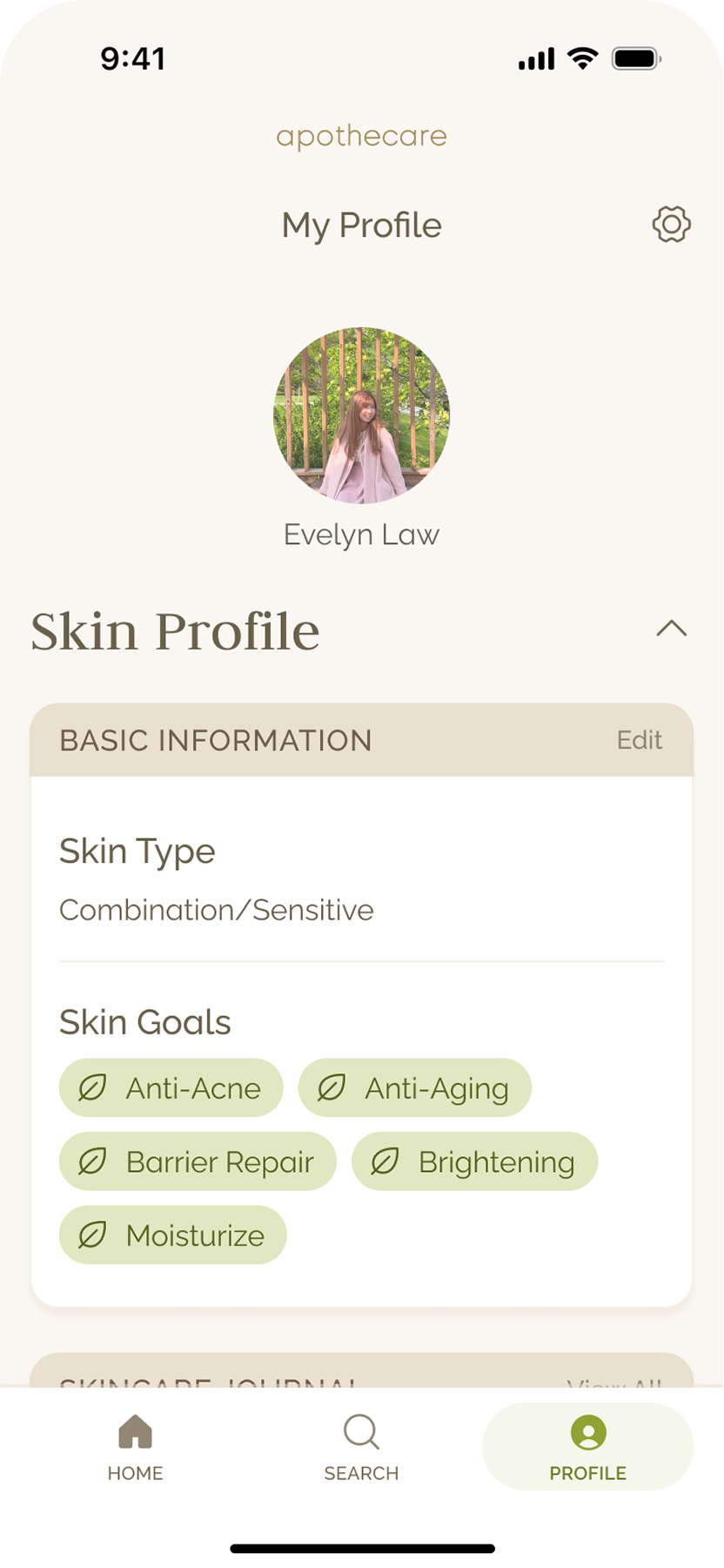 Skin profile screen