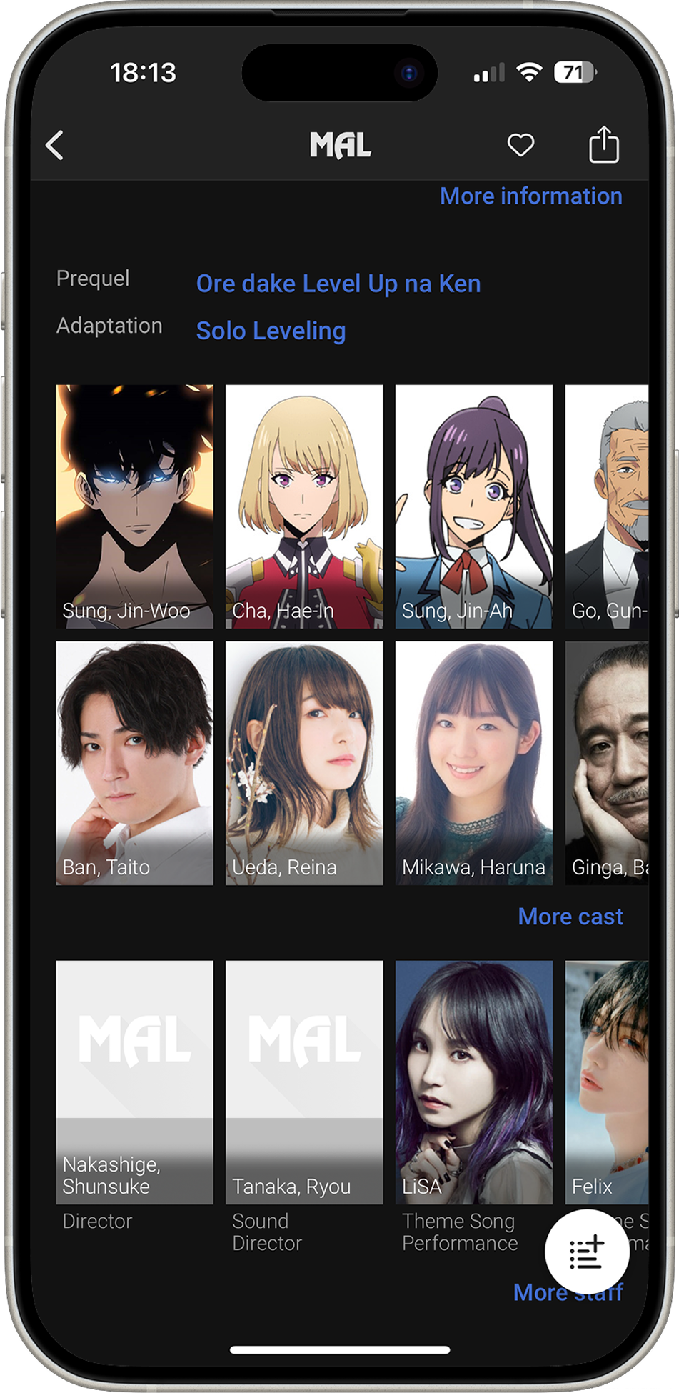 Screen showing how voice actors were organized